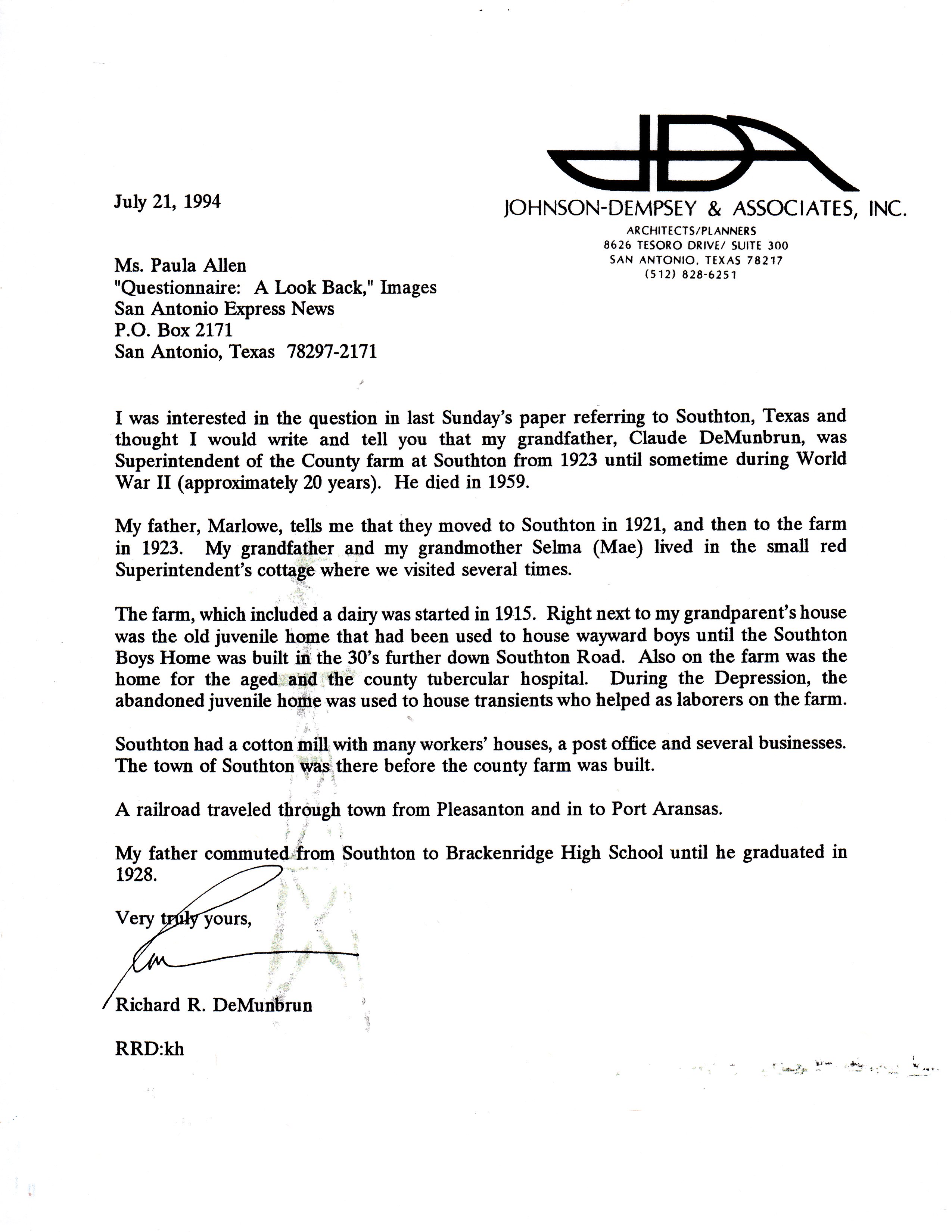 Letter re Bexar Co Farm