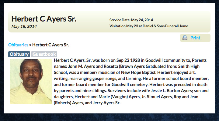 Herbert C Ayers, Burleson County, Texas