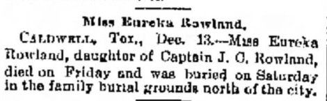 Eureka Rowland, Burleson County, Texas