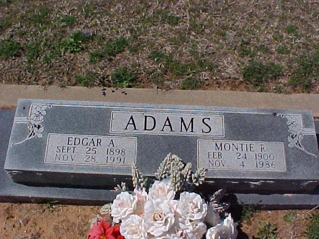 Tombstone of Edgar A. and Montie R. Adams