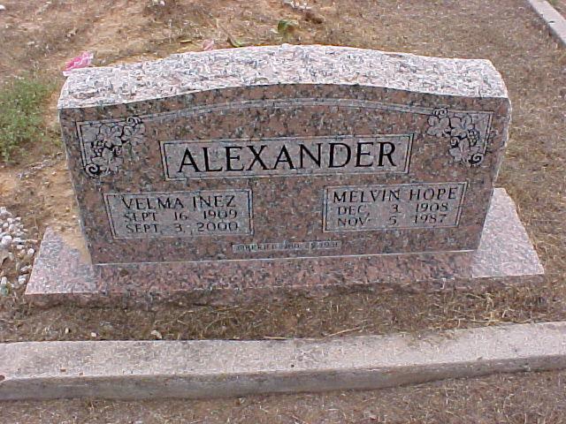 Tombstone of Melvin and Velma Alexander