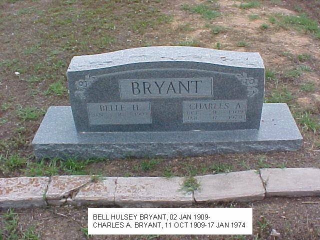 Tombstone of Charles A. and Bell Hulsey Bryant