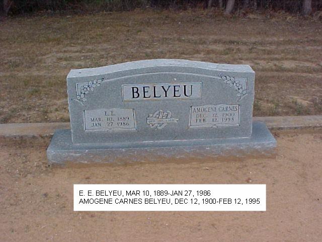 Tombstone of E. E. and Amogene Carnes Belyeu
