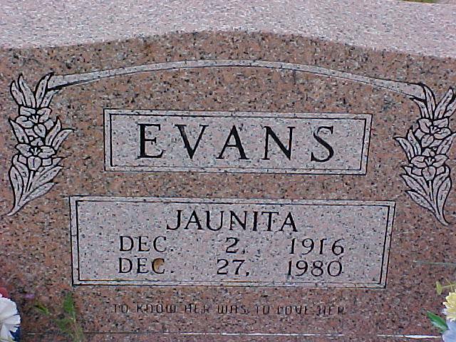 Tombstone of Jaunita Evans