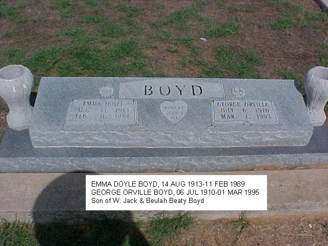 Tombstone of George Orville and Emma Doyle Boyd