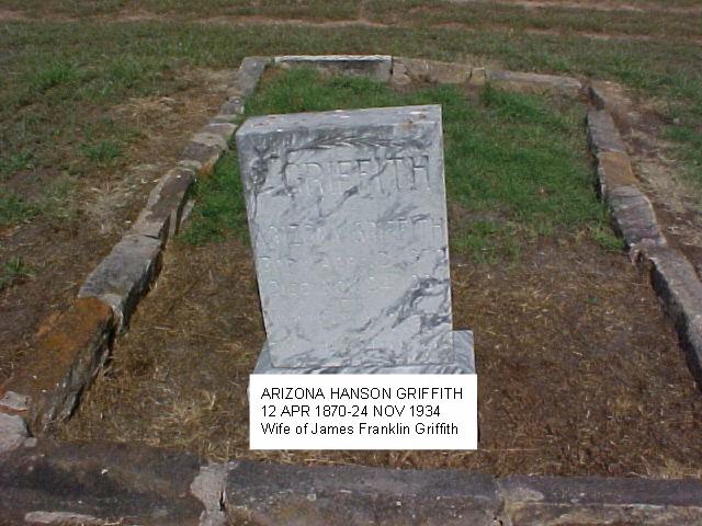 Tombstone of Arizona Hanson Griffith