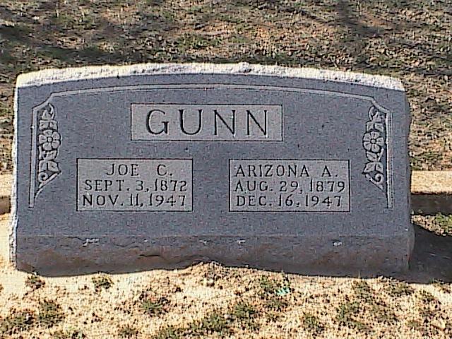 Tombstone of Joe G. and Arizona A. Gunn