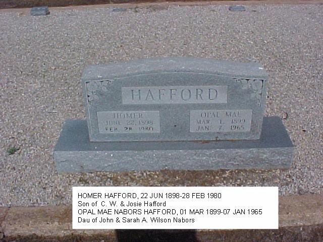 Tombstone of Homer and Opal Mae (Nabors) Hafford
