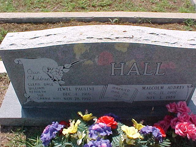 Tombstone of Malcolm Audrey and Jewel Pauline Hall