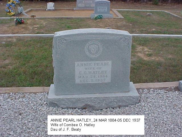 Tombstone of Annie Pearl Hatley