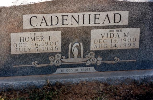 Tombstone of Homer F. and Vida M. Cadenhead