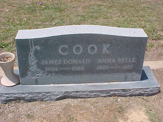 Tombstone of James Donald and Anna Belle Cook