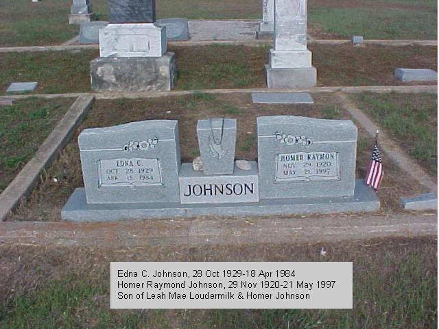 Tombstone of Homer Raymon and Edna C. Johnson