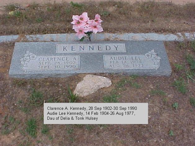 Tombstone of Clarence A. and Audie Lee (Hulsey) Kennedy
