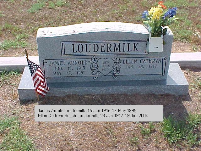 Tombstone of James Arnold and Ellen Cathryn Loudermilk