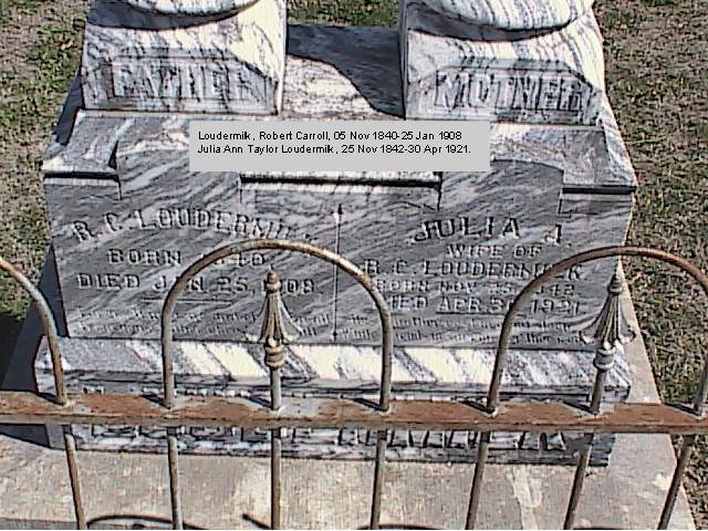 Tombstone of Robert Carroll and Julia Ann Taylor Loudermilk