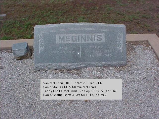 Tombstone of Van and Teddy Lucille McGinnis