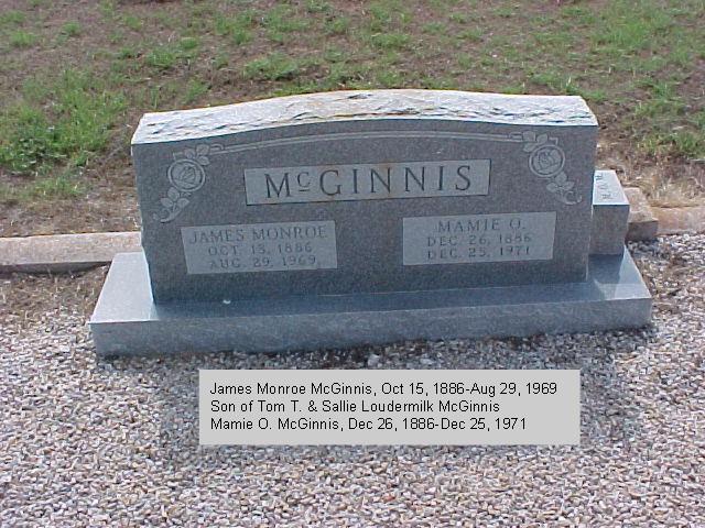 Tombstone of James Monroe and Mamie O. McGinnis