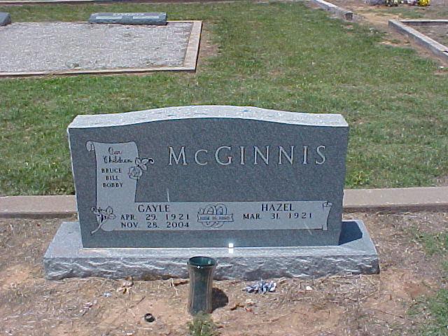 Tombstone of Gayle and Hazel McGinnis