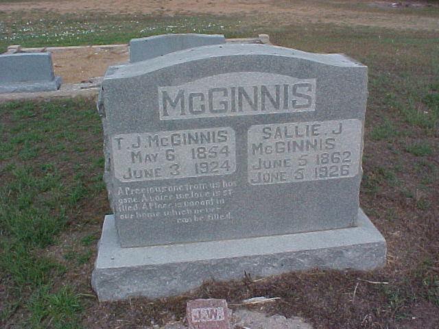 Tombstone of T. J. and Sallie J. McGinnis