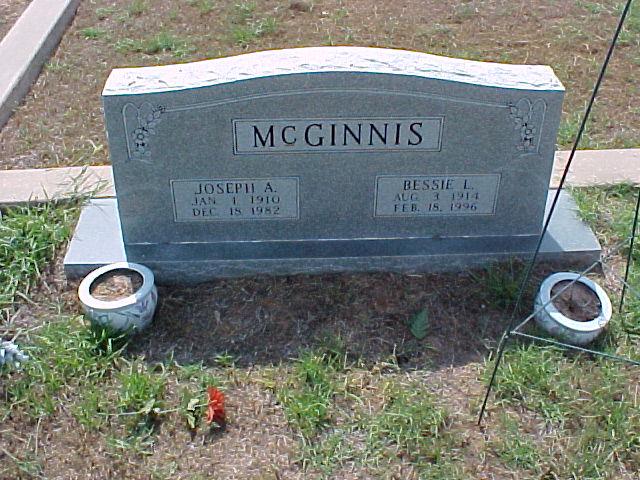 Tombstone of Joseph A. and Bessie L. McGinnis