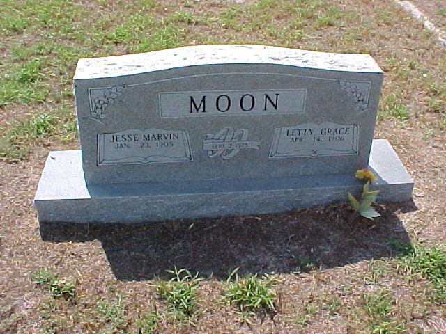 Tombstone of Jesse Marvin and Letty Grace Moon