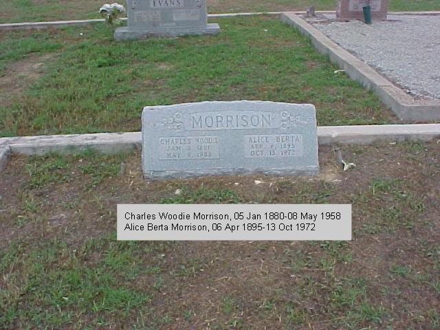 Tombstone of Charles Woodie and Alice Berta Morrison