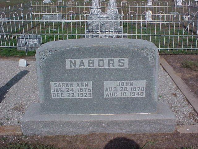 Tombstone of John and Sarah Ann Nabors