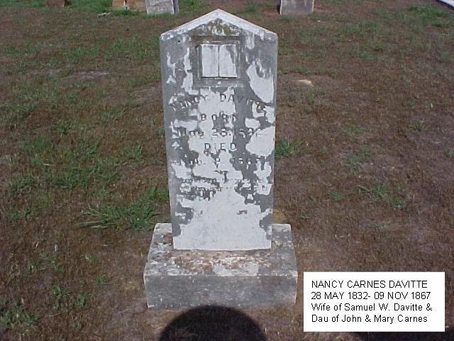 Tombstone of Nancy Carnes Davitte