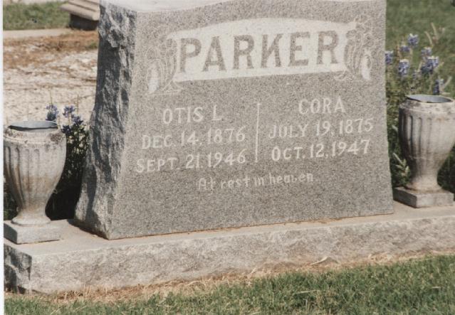 Tombstone of Otis L. and Cora Parker