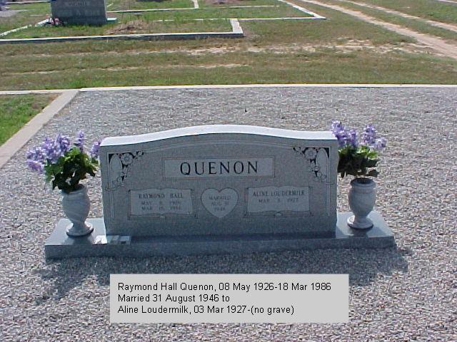 Tombstone of Raymond Hall and Aline (Loudermilk) Quenon