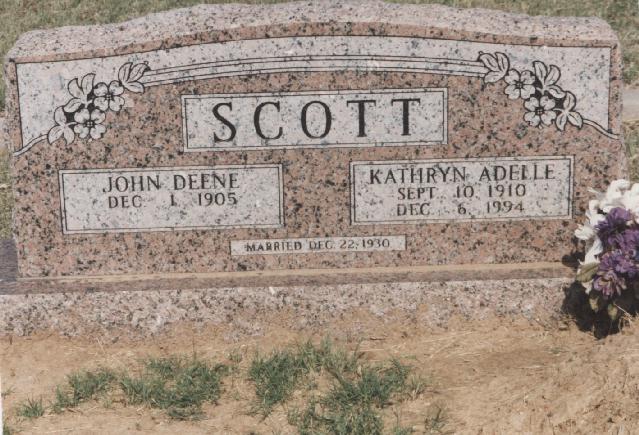 Tombstone of John Deene and Kathryn Adelle Scott