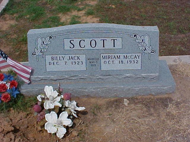Tombstone of Billy Jack and Miriam (McCay) Scott