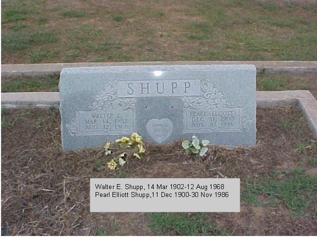 Tombstone of Walter E. and Pearl (Elliott) Shupp