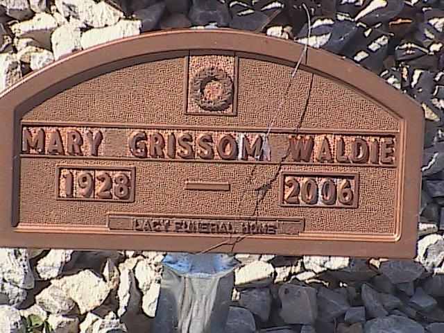 Tombstone of Mary Grissom Waldie