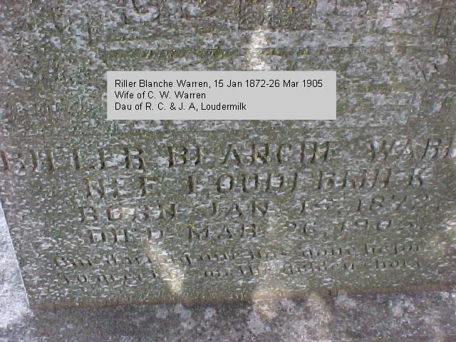 Tombstone of Riller Blanche (Loudermilk) Warren