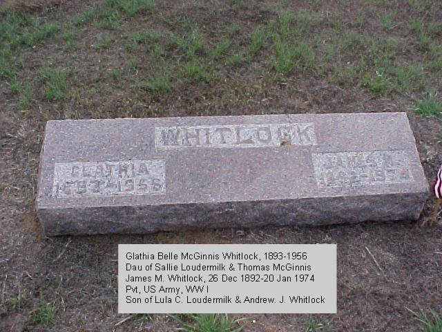 Tombstone of James M. and Glathia Whitlock
