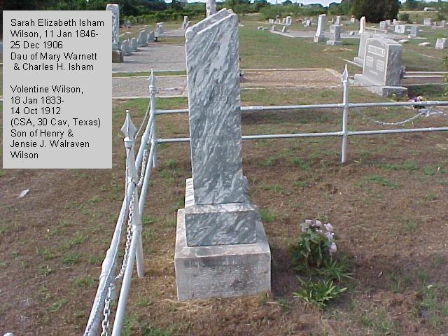 Tombstone of Volentine and Sarah Elizabeth (Isham) Wilson