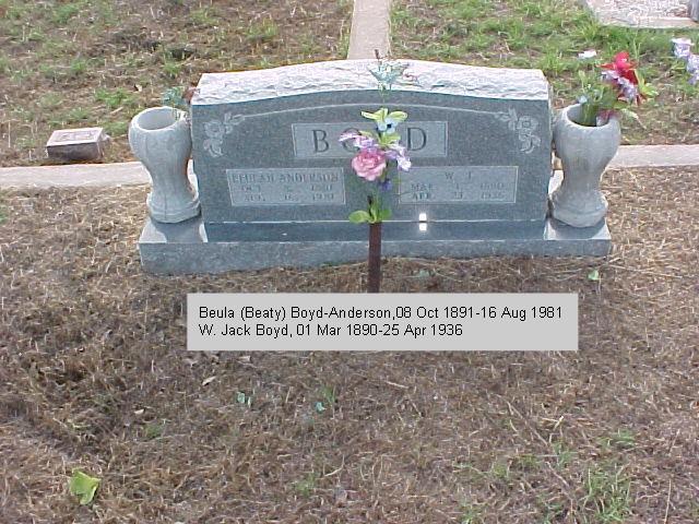 Tombstone of W. Jack and Beula (Beaty) Boyd-Anderson