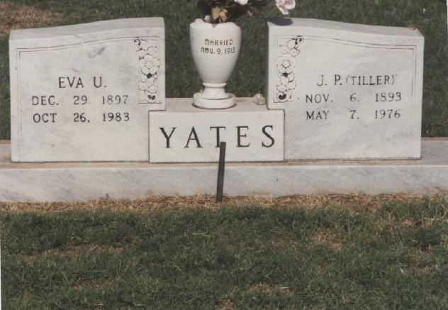 Tombstone of J. P. and Eva U. Yates