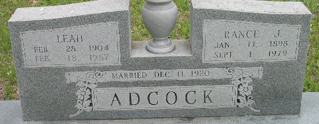Tombstone of Rance J. and Leah Adcock
