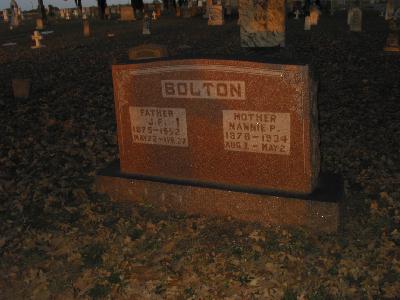 Tombstone of J. E. and Nannie P. Bolton