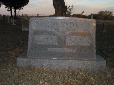 Tombstone of William H and Mary J. Johnson