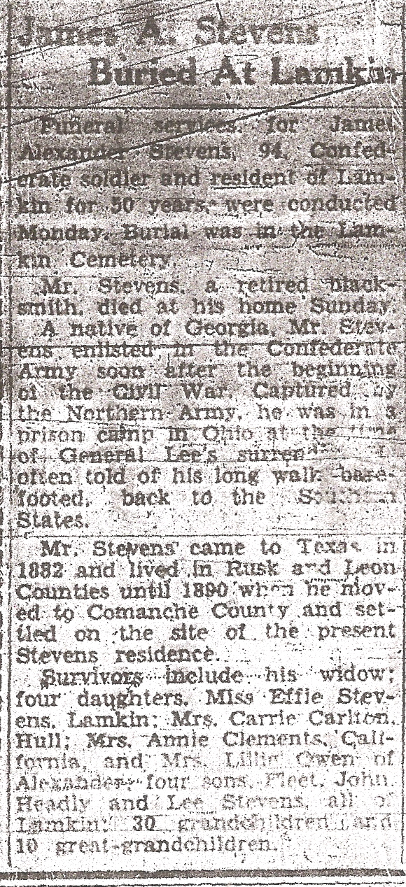 Obituary of James Alexander Stevens