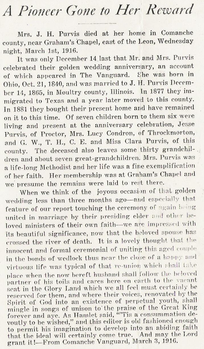 Obituary of Emma (Wooton) Purvis